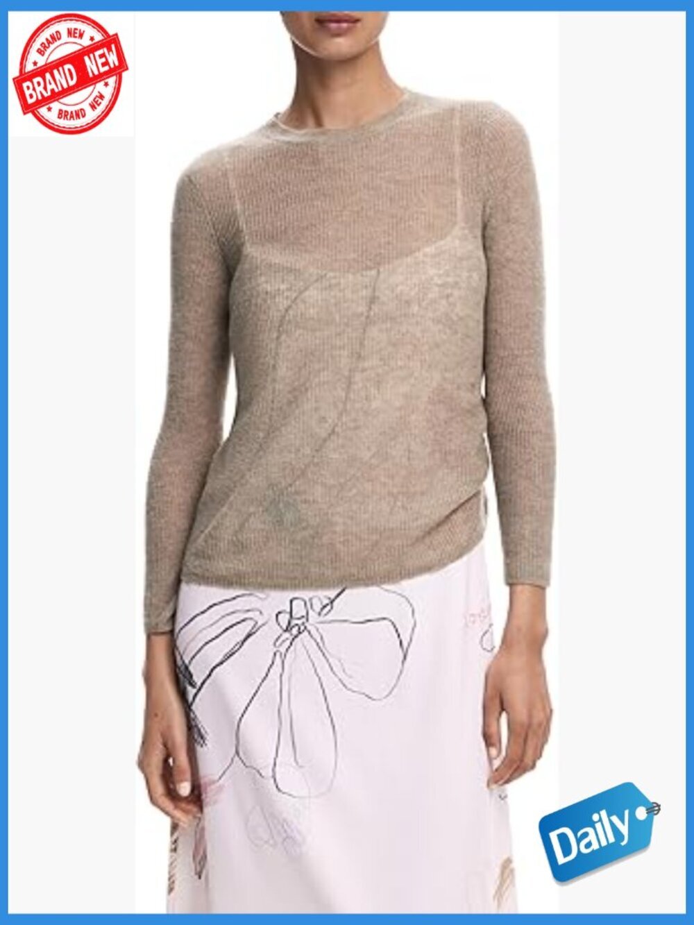 Women's Knit Dress Shift Midi Long Sleeve Round Neck Button Down
